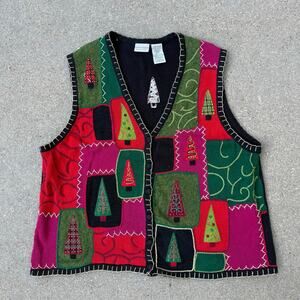 Vintage 90s White Stag Ugly Christmas Tree Sweater Vest Plus Size 18W/20W